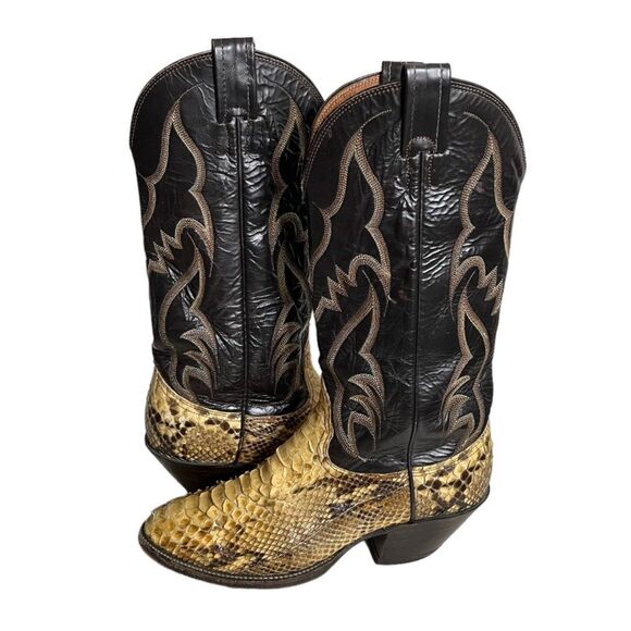 NOCONA Python Leather Boots Cowboy Western Medium Round Toe Size 7 D VINTAGE - Picture 1 of 11